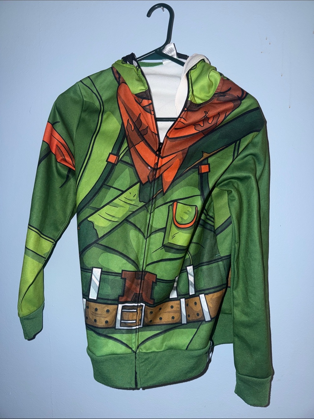 Full zip Fortnite jacket Kids Green Ninja Costume Hoodie with Printed Belt